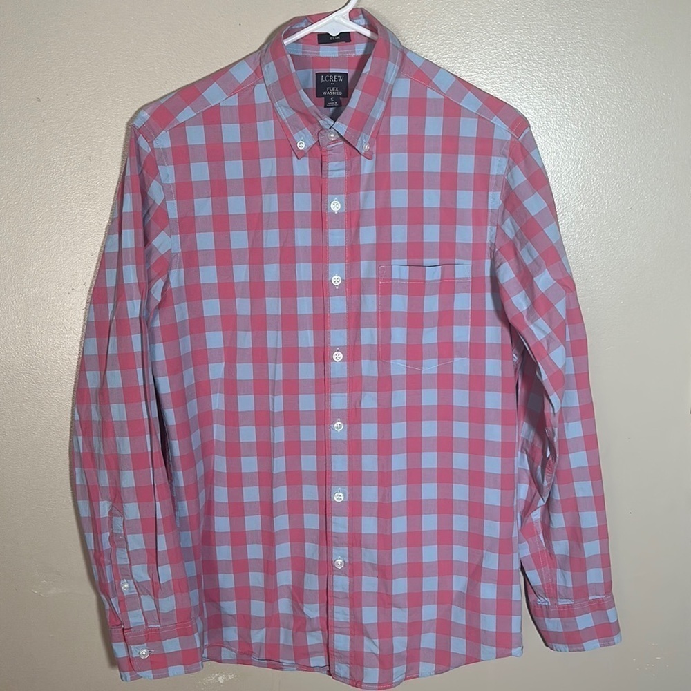 J Crew Flex Washed Slim Fit Blue Pink Shirt | Small